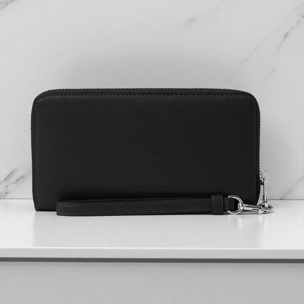 Coach Long Zip Around Wallet Silver/Black Leather CR623 NWT